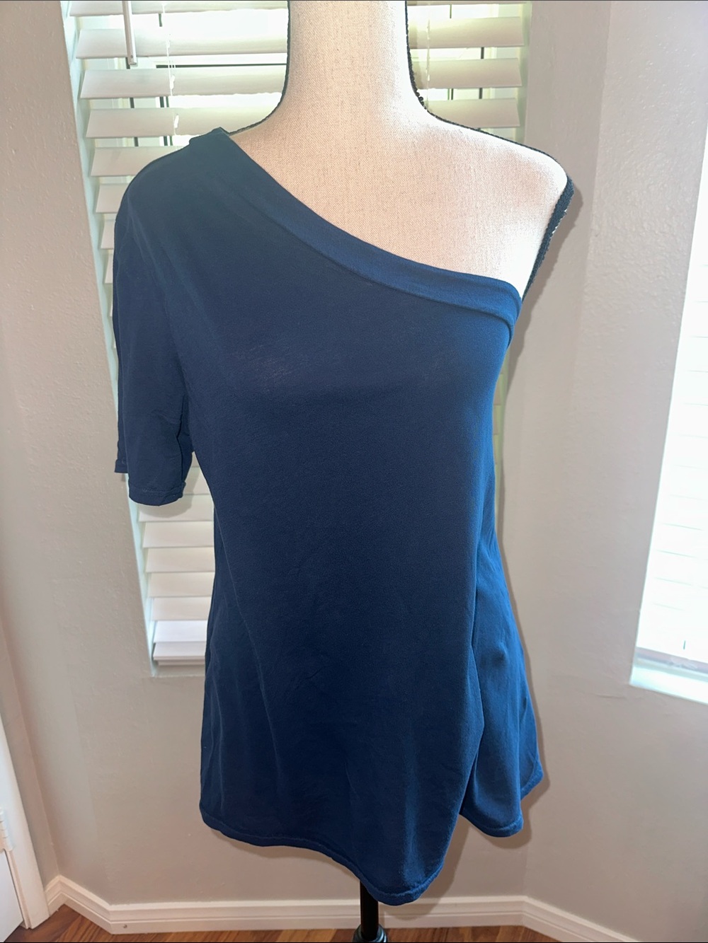 Women’s One-Shoulder Short Sleeve Top — Navy Blue